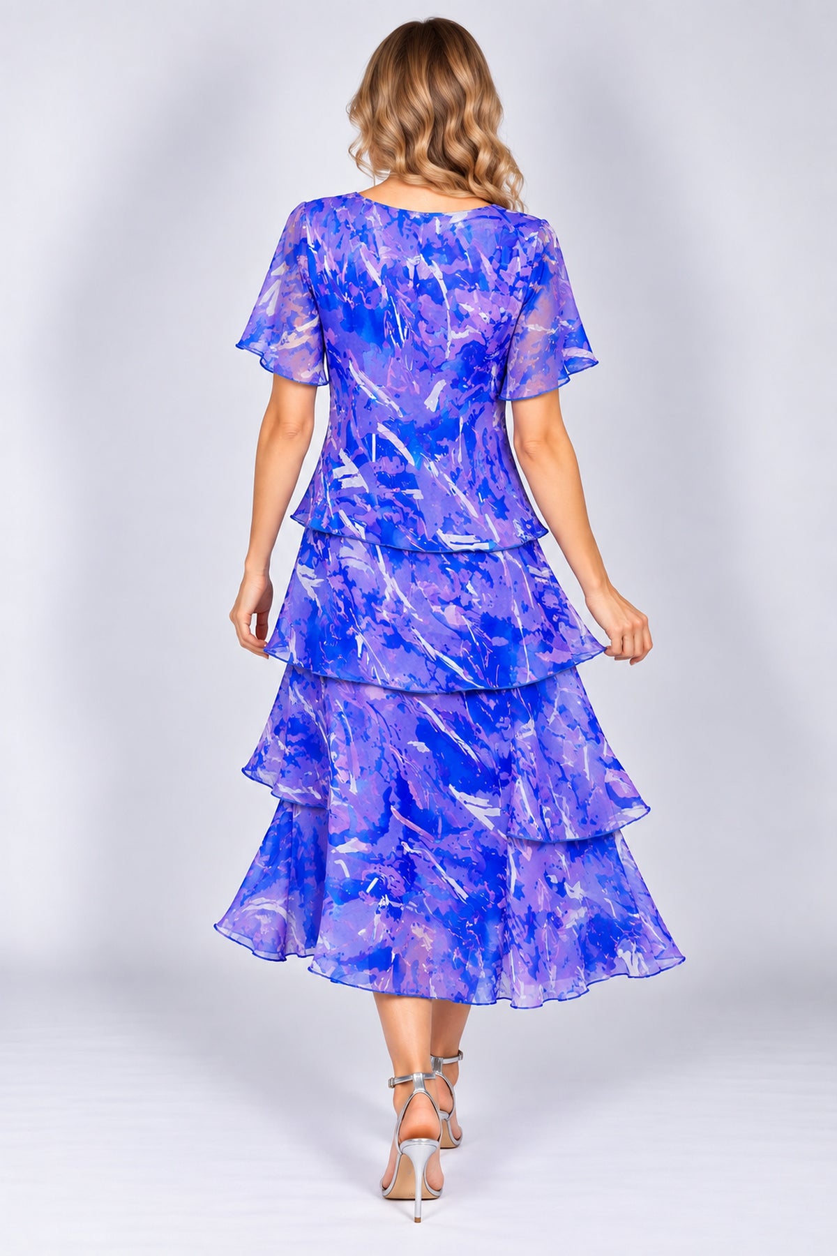Allison Abstract Print Layered Silk Dress Royal 4797-132