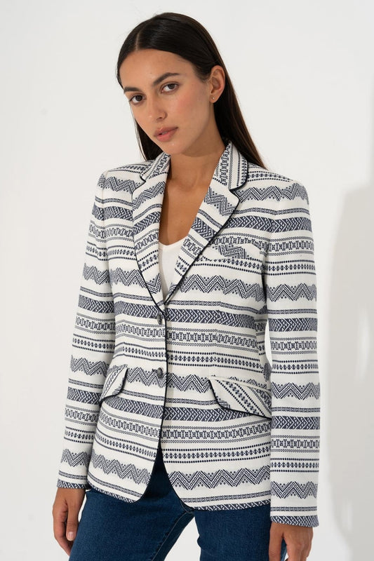 Bariloche Ethnic Motifs Costa Blazer Navy Costa