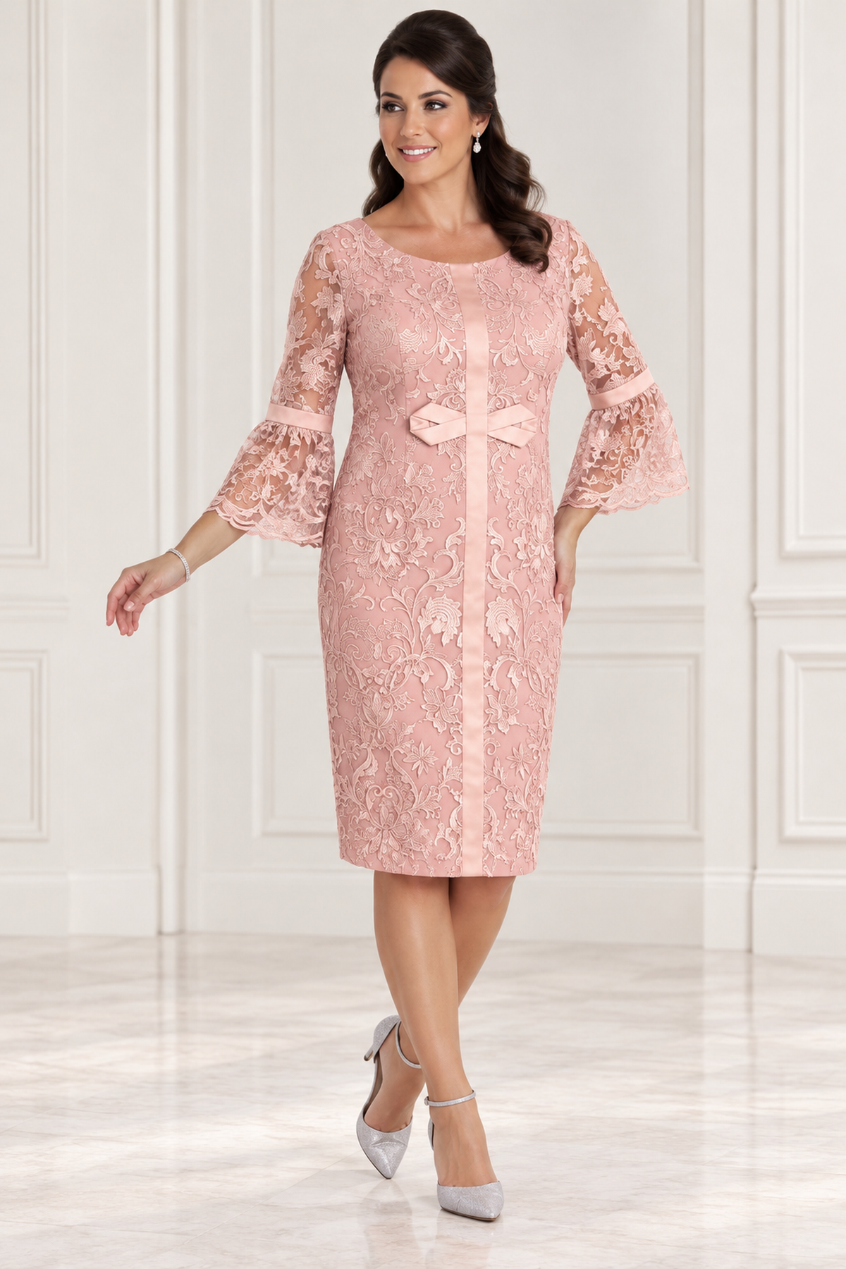 Dressed Up By Veromia Bell Sleeve Lace Dress Vintage Pink - DU284