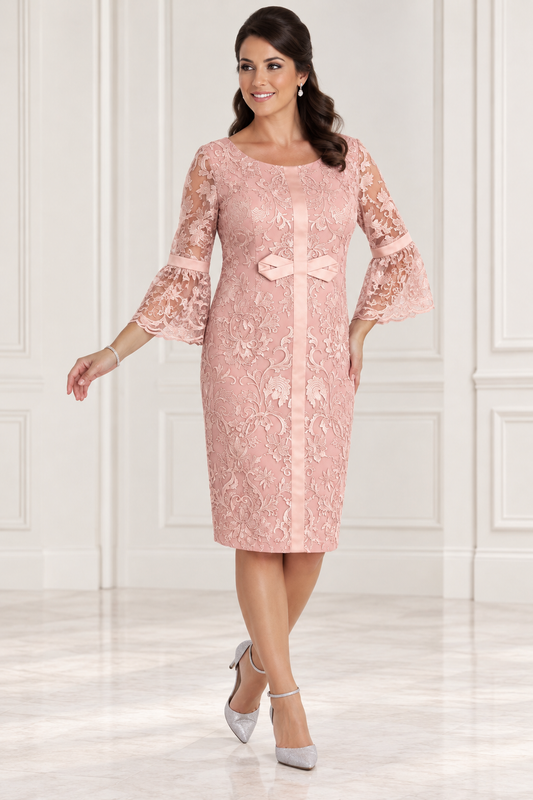 Dressed Up By Veromia Bell Sleeve Lace Dress Vintage Pink - DU284
