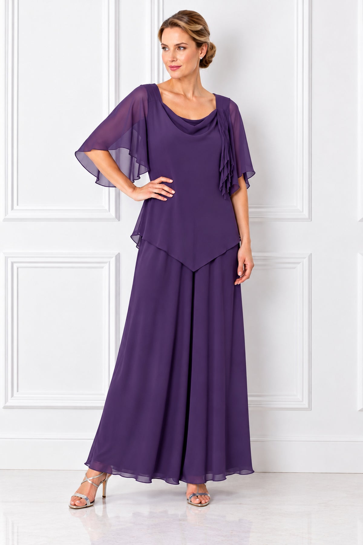 Kirsten Krog Design Chiffon Overlay Dress Purple - 48574-4056-5406