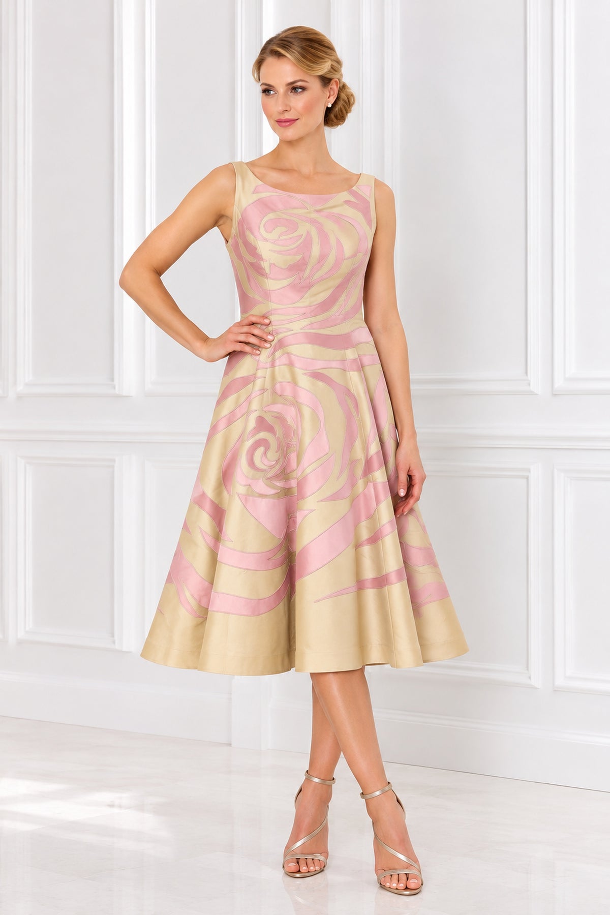 Irresistible Floral Fit & Flare Dress Gold/Pink - IR8901