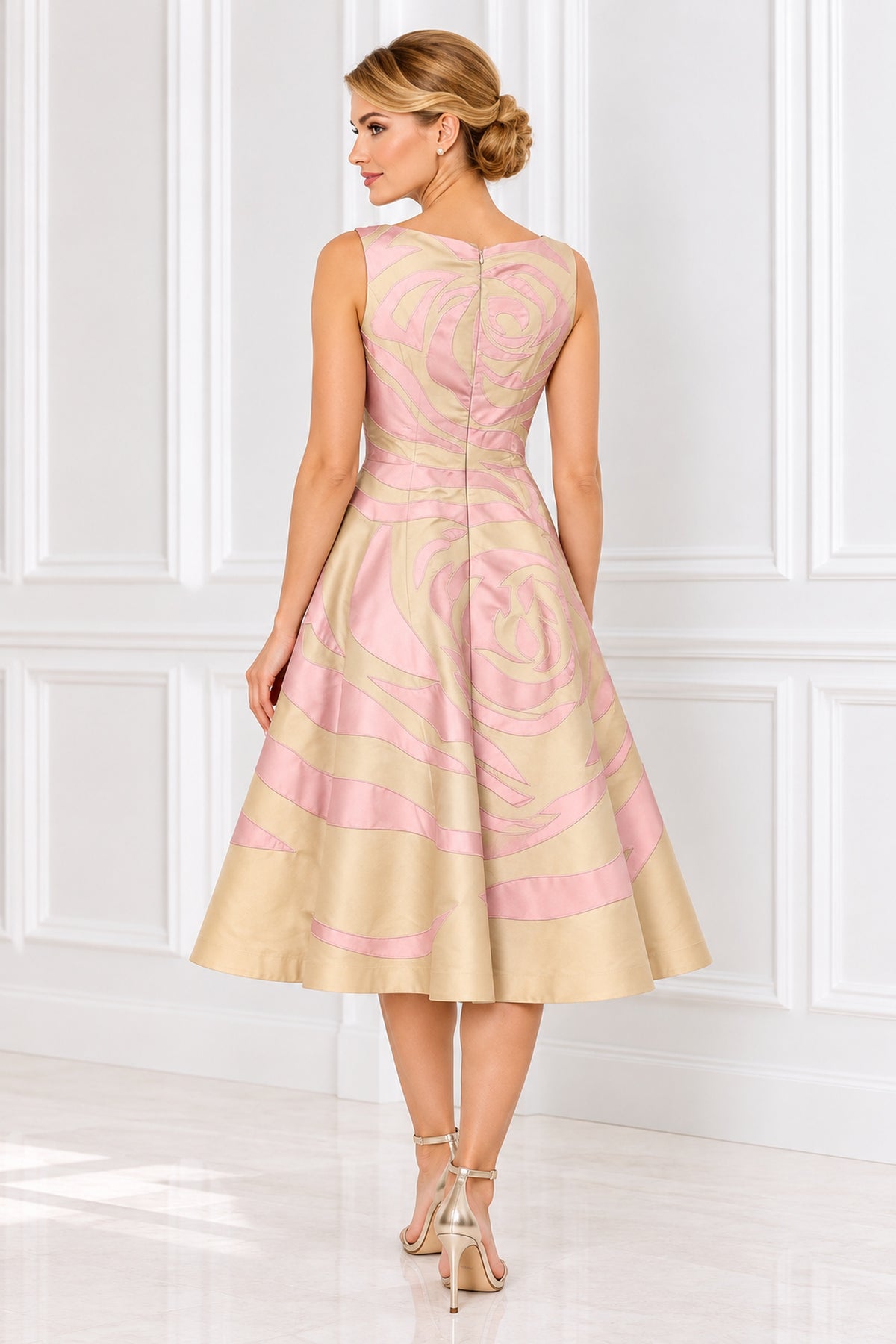 Irresistible Floral Fit & Flare Dress Gold/Pink - IR8901