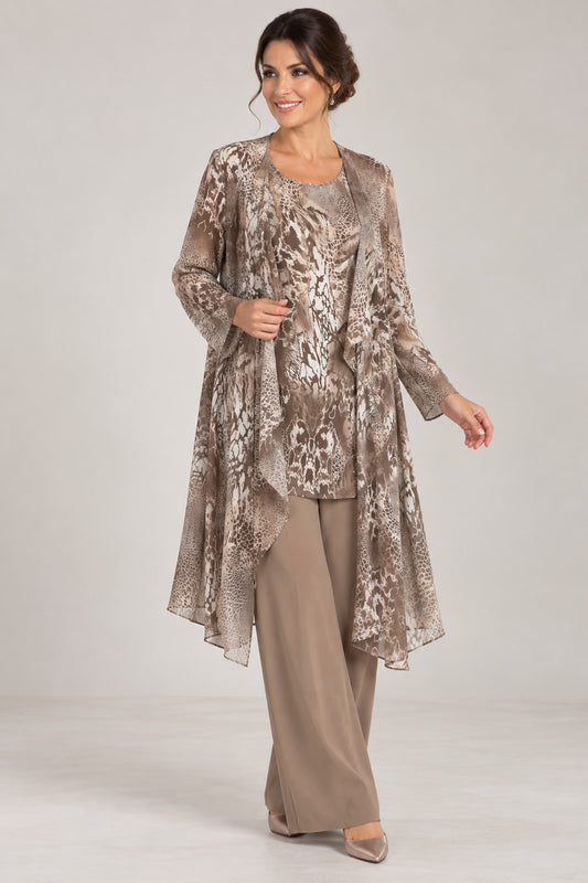 Dressed Up by Veromia Three-Piece Printed Outfit Taupe/Ivory - DU76