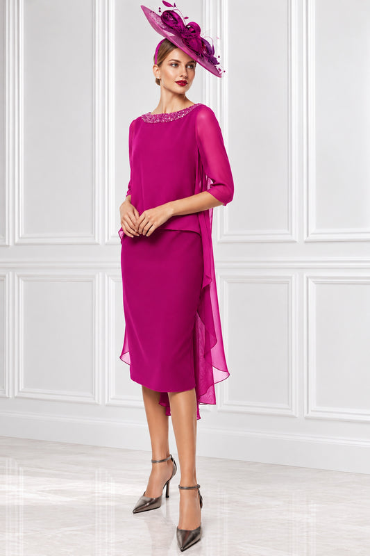 Gabriela Sanchez Draped Chiffon Cape Dress - Fuchsia - 7438
