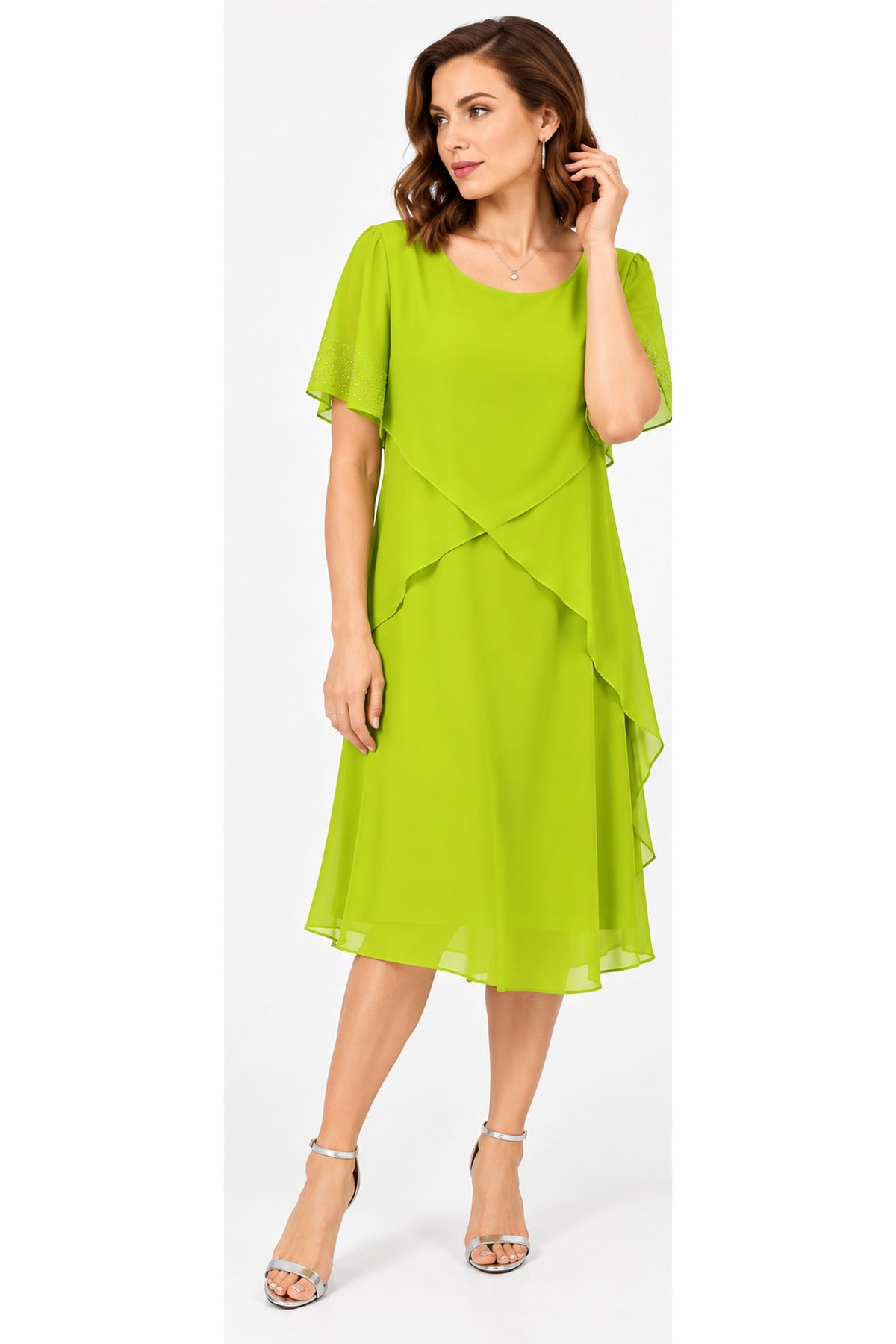 Godske Layered Diamanté Detail Dress Lime 48011-4086-8200