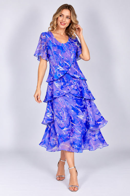 Allison Abstract Print Layered Silk Dress Royal 4797-132