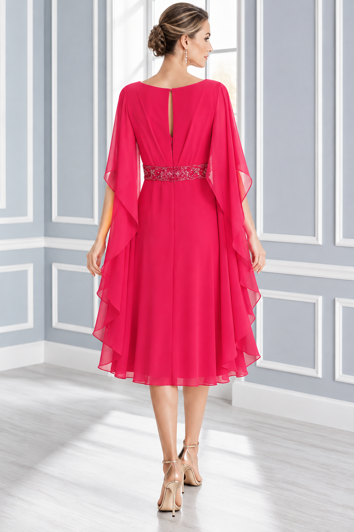 Couture Club Cape Sleeve Dress Fuchsia - 7G119