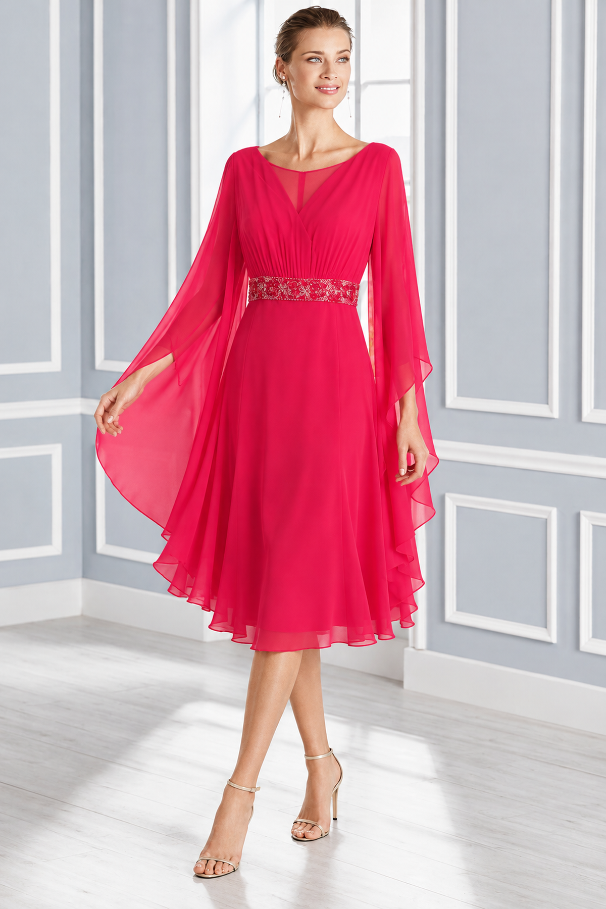 Couture Club Cape Sleeve Dress Fuchsia - 7G119