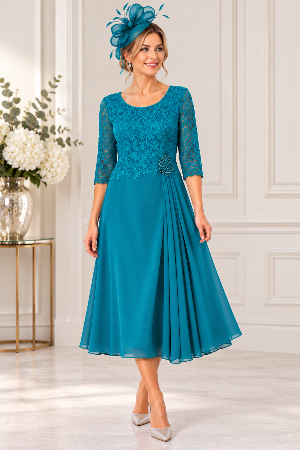 Zeila Lace Bodice Occasion Dress Teal – 30570