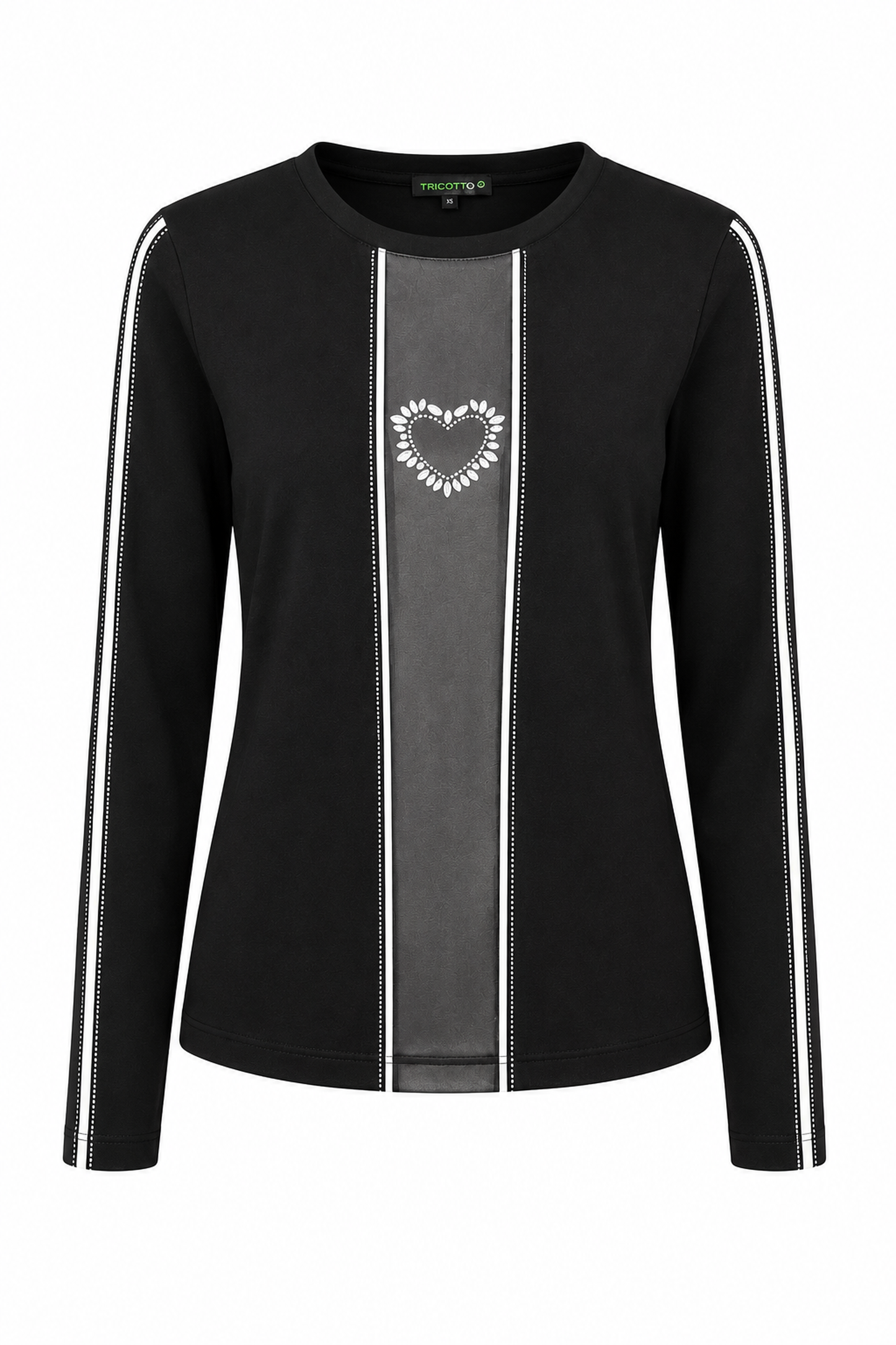 Tricotto Heart Detail Stripe Panel Top Black 96001