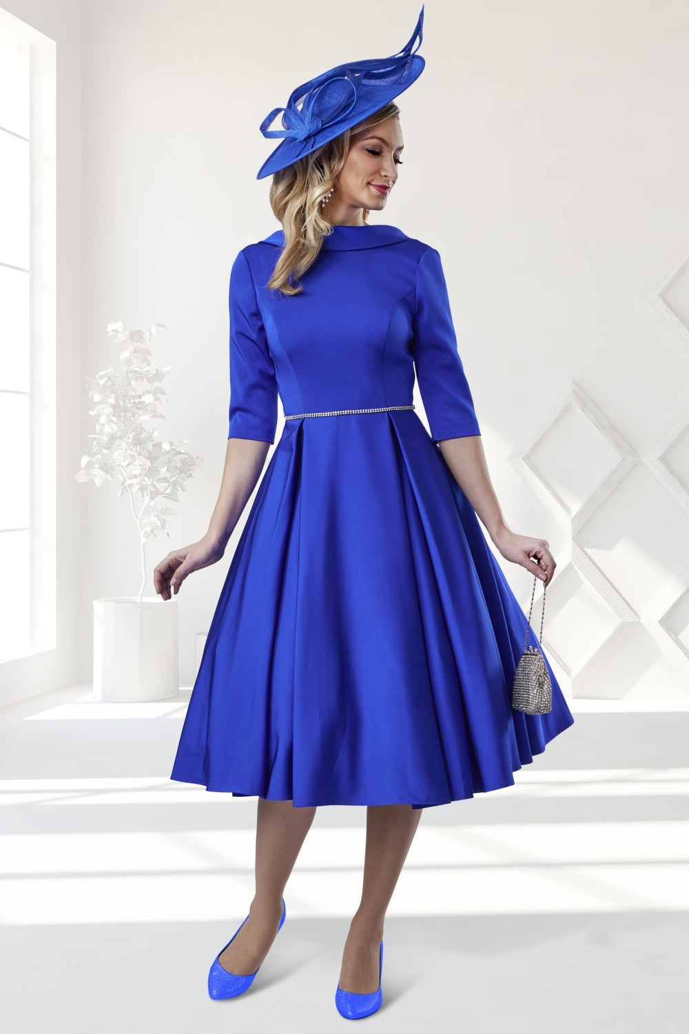 Veromia Occasions Floral Trim Detail A-Line Dress Aqua/Navy VO0989 main image 1